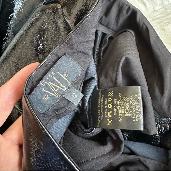 De La Vali Shiny Black Pants Blues Crinkled Faux Patent-leather Slim-leg - Picture 11 of 12